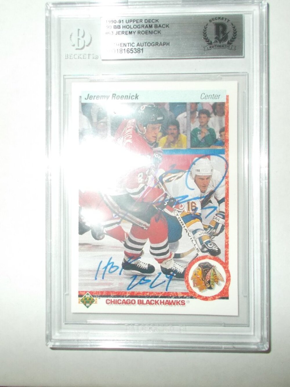 Jeremy Roenick SIGNED 1990-91 Upper Deck NHL Blackhawks RC Card BECKETT AUTHENIC